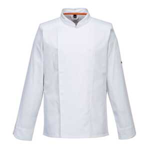 Veste de cuisine manches longues blanche avec col et liseré noir pour homme  Robur - Vetiwork